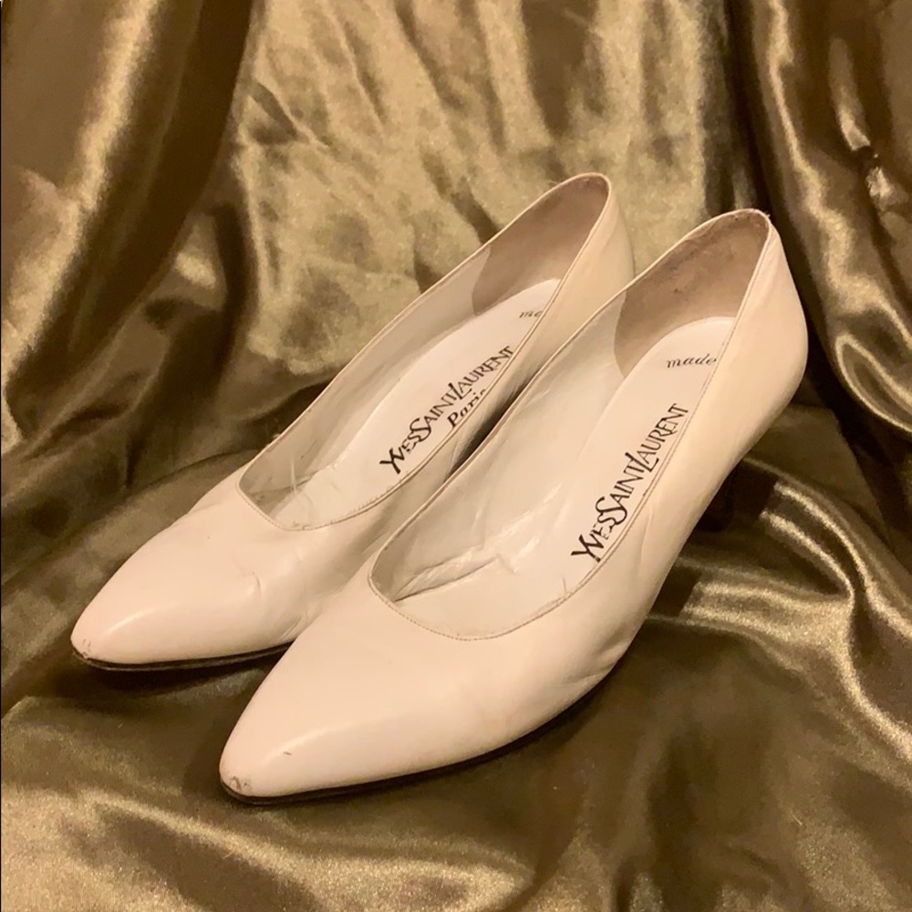 VINTAGE YSL WHITE LEATHER HEELS